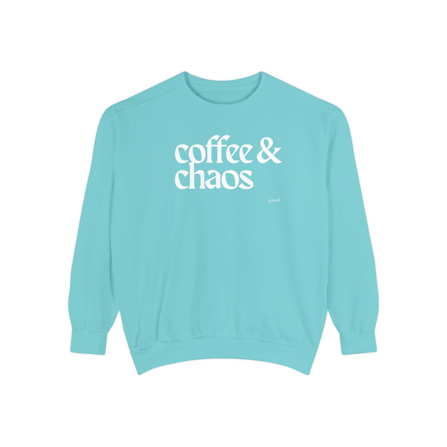 coffee and chaos in white | Unisex Garment-Dyed Sweatshirt