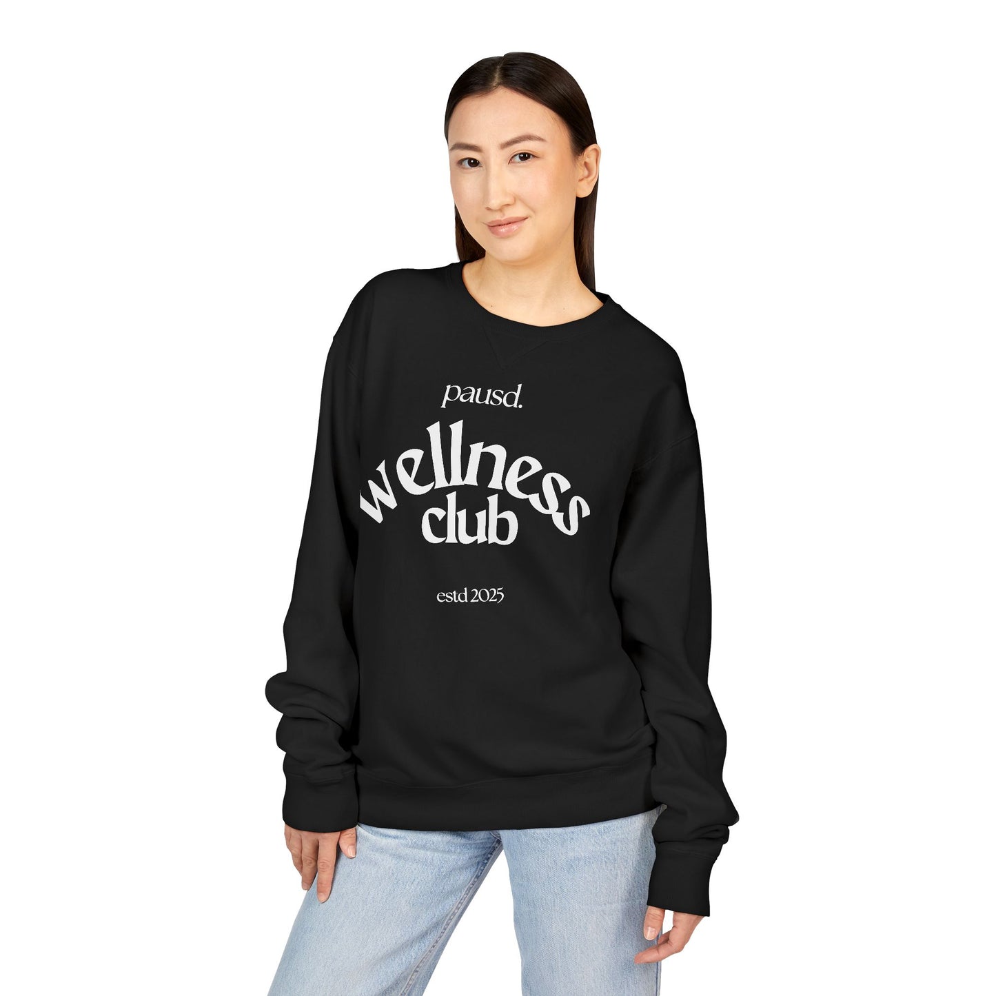 pausd Wellness Club in white Crewneck Sweatshirt | Unisex ComfortWash | Perfect for Self-Care Days, Casual Outfits, Gift for Friends
