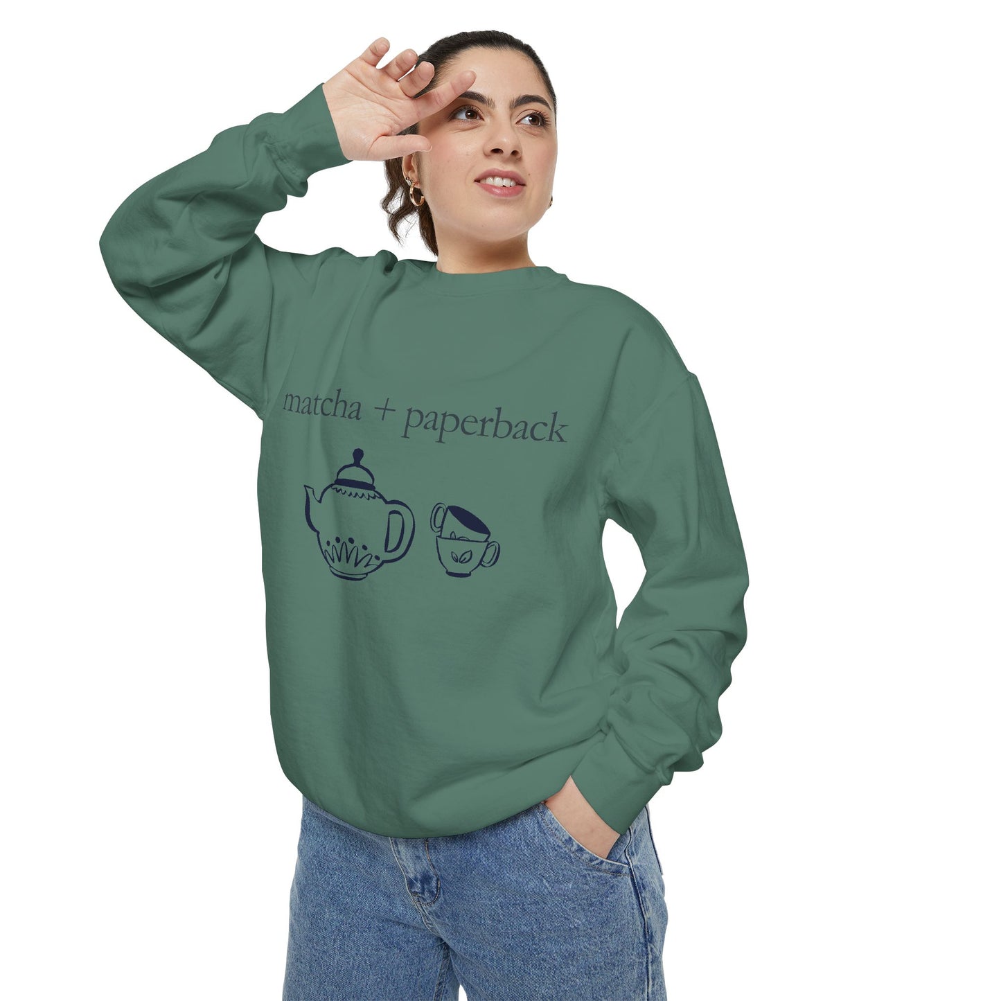 Matcha & Paperback Sweatshirt - Cozy Gift for Book Lovers, Perfect for Fall, Winter, Reading, Tea Enthusiasts, Casual Outfit