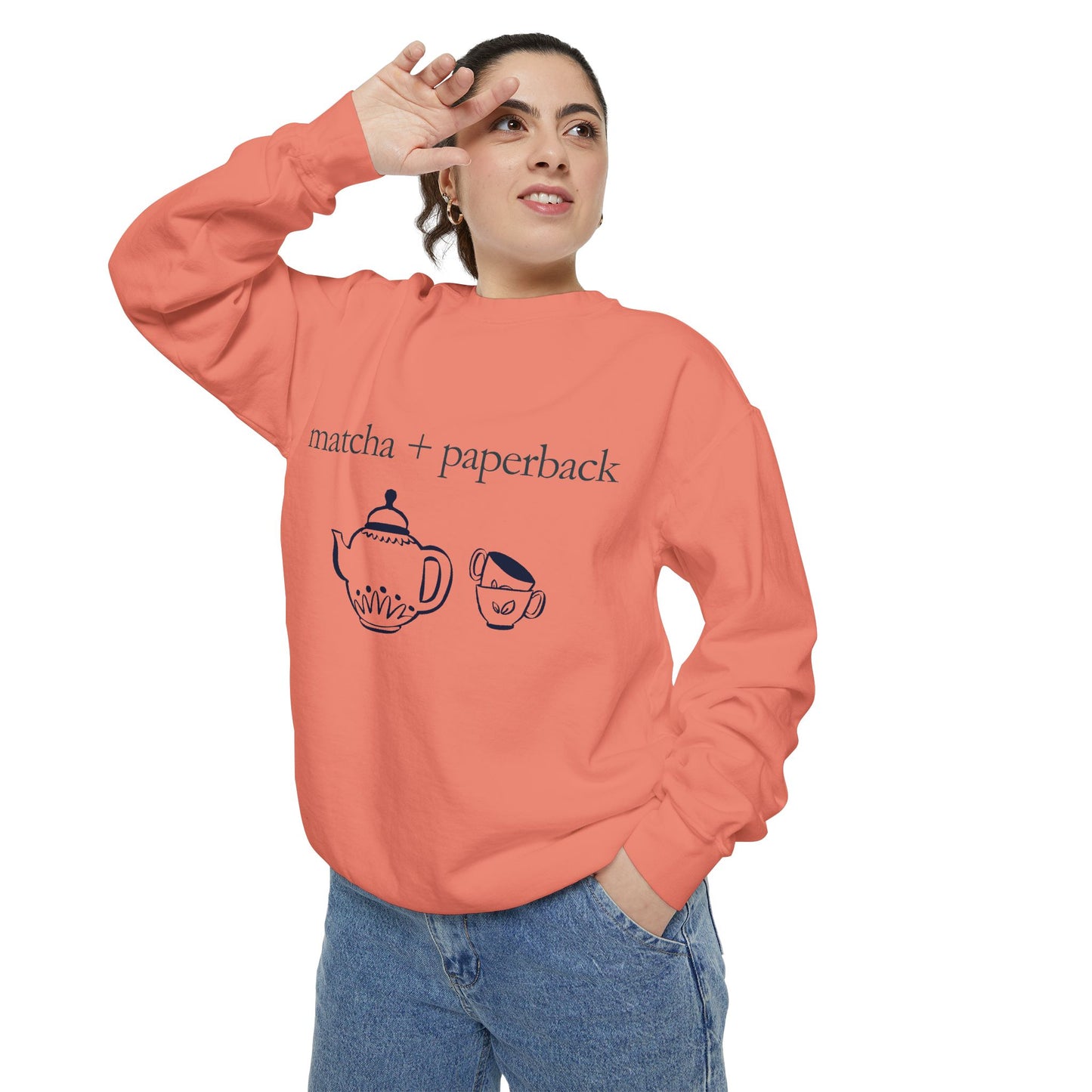 Matcha & Paperback Sweatshirt - Cozy Gift for Book Lovers, Perfect for Fall, Winter, Reading, Tea Enthusiasts, Casual Outfit