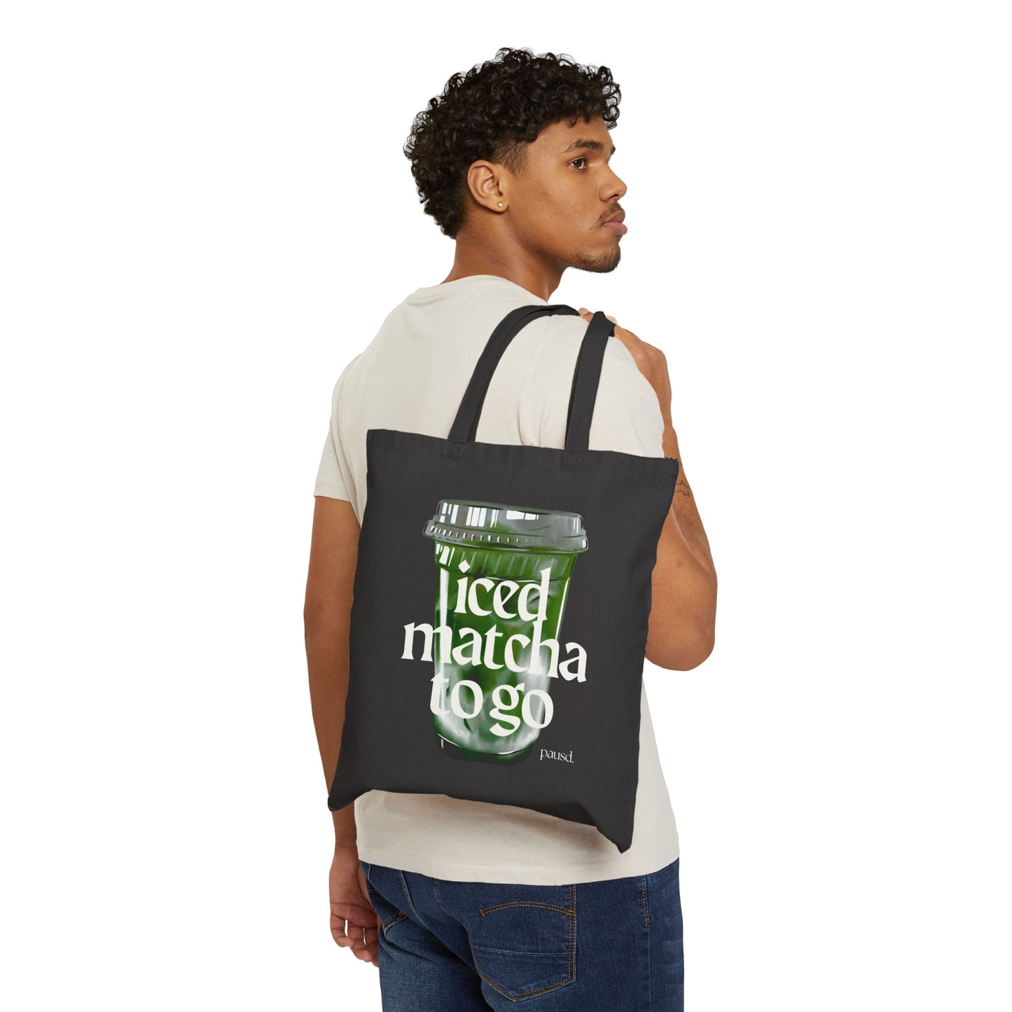 Iced Matcha to Go Tote Bag | Eco-Friendly Cotton Carryall, Reusable Shopping Bag, Reusable Tote for Beverages, Gift for Tea Lovers
