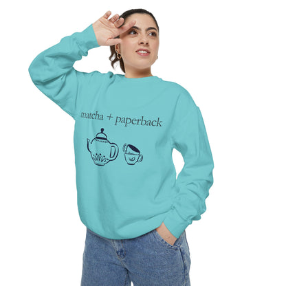Matcha & Paperback Sweatshirt - Cozy Gift for Book Lovers, Perfect for Fall, Winter, Reading, Tea Enthusiasts, Casual Outfit