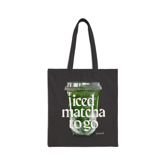 Iced Matcha to Go Tote Bag | Eco-Friendly Cotton Carryall, Reusable Shopping Bag, Reusable Tote for Beverages, Gift for Tea Lovers