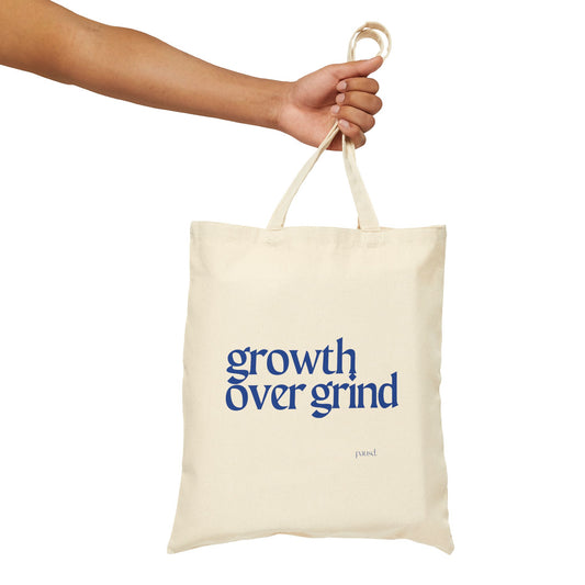Growth Over Grind  (Blue) Tote Bag, Eco-Friendly Tote, Reusable Grocery Bag, Motivational Canvas Bag, Gift for Her, Everyday Carryall
