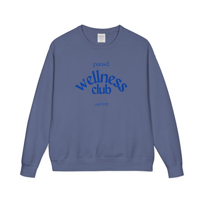 Pausd Wellness Club in Blue Crewneck Sweatshirt, Cozy Sweatshirt for Self-Care, Gifts for Health Lovers, Everyday Comfort Apparel, Relaxed Fit Sweatshirt