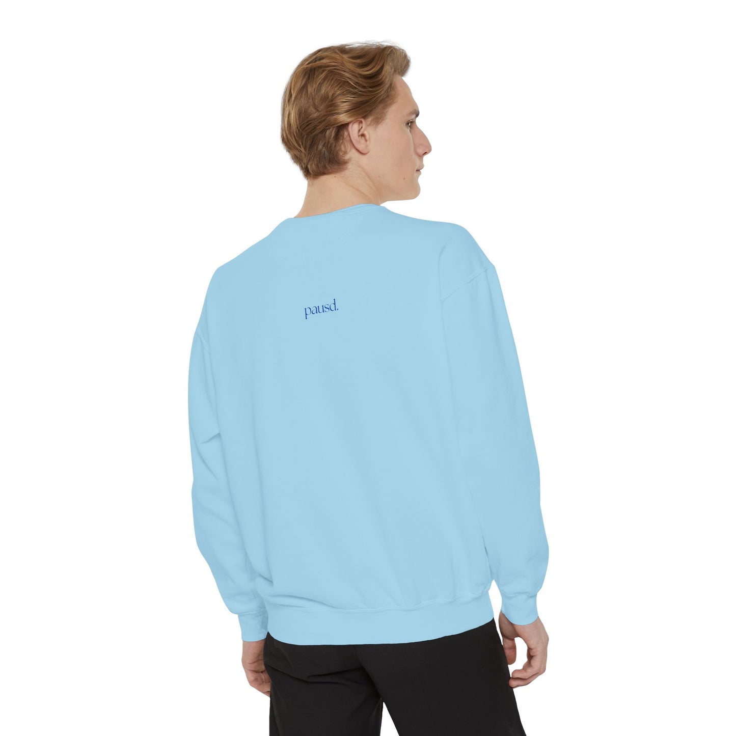 Coffee & Chaos in blue  Unisex Garment-Dyed Sweatshirt, Cozy Casual Wear, Gift for Coffee Lovers, Ideal for Relaxing Days, Perfect for Birthdays
