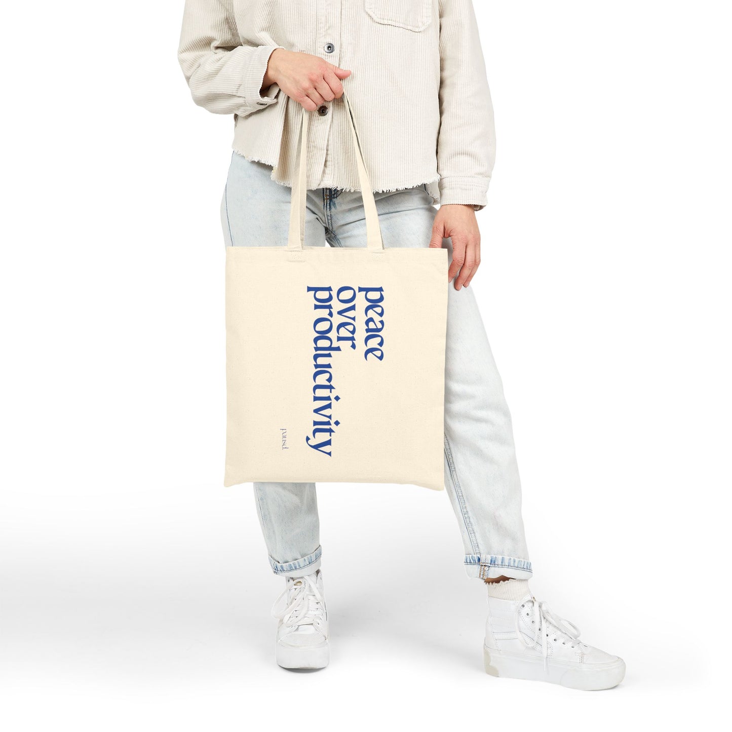 Peace over Productivity -  Soft Hustle Tote Bag, Eco-Friendly Tote, Reusable Grocery Bag, Motivational Canvas Bag, Gift for Her, Everyday Carryall