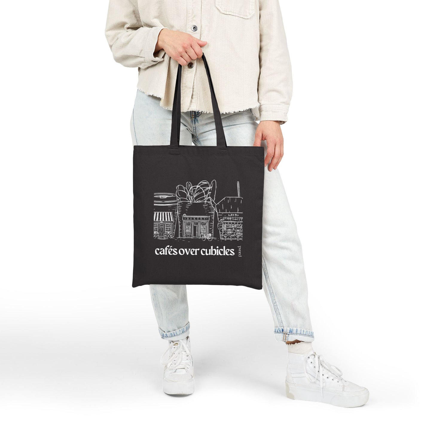 Cafes over Cubicles Tote Bag | Eco-Friendly Cotton Canvas Bag for Shopping, Beach, Travel, Gifts