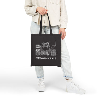 Cafes over Cubicles Tote Bag | Eco-Friendly Cotton Canvas Bag for Shopping, Beach, Travel, Gifts
