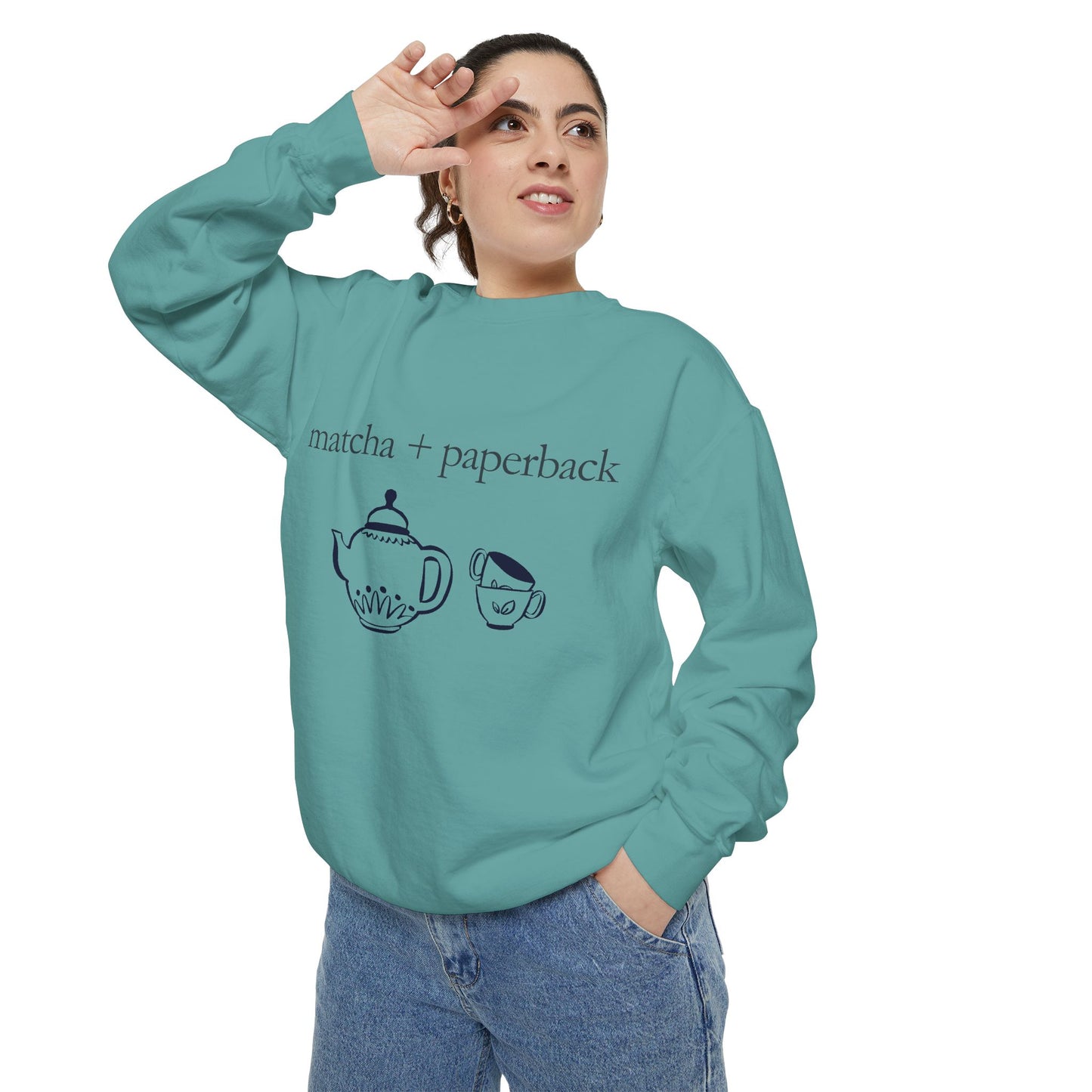 Matcha & Paperback Sweatshirt - Cozy Gift for Book Lovers, Perfect for Fall, Winter, Reading, Tea Enthusiasts, Casual Outfit