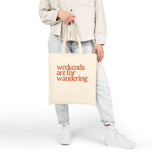 Weekends are for Wandering (Orange) Tote Bag, Eco-Friendly Tote, Reusable Grocery Bag, Motivational Canvas Bag, Gift for Her, Everyday Carryall