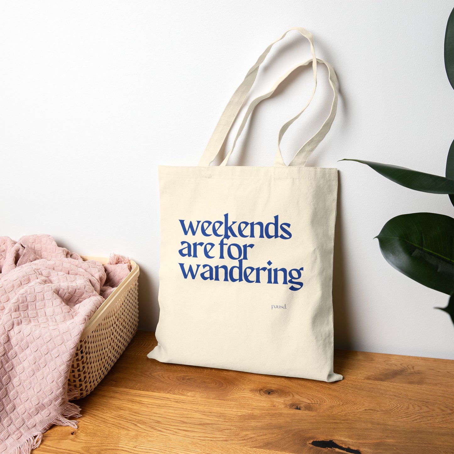 Weekends are for Wandering (Blue) Tote Bag, Eco-Friendly Tote, Reusable Grocery Bag, Motivational Canvas Bag, Gift for Her, Everyday Carryall