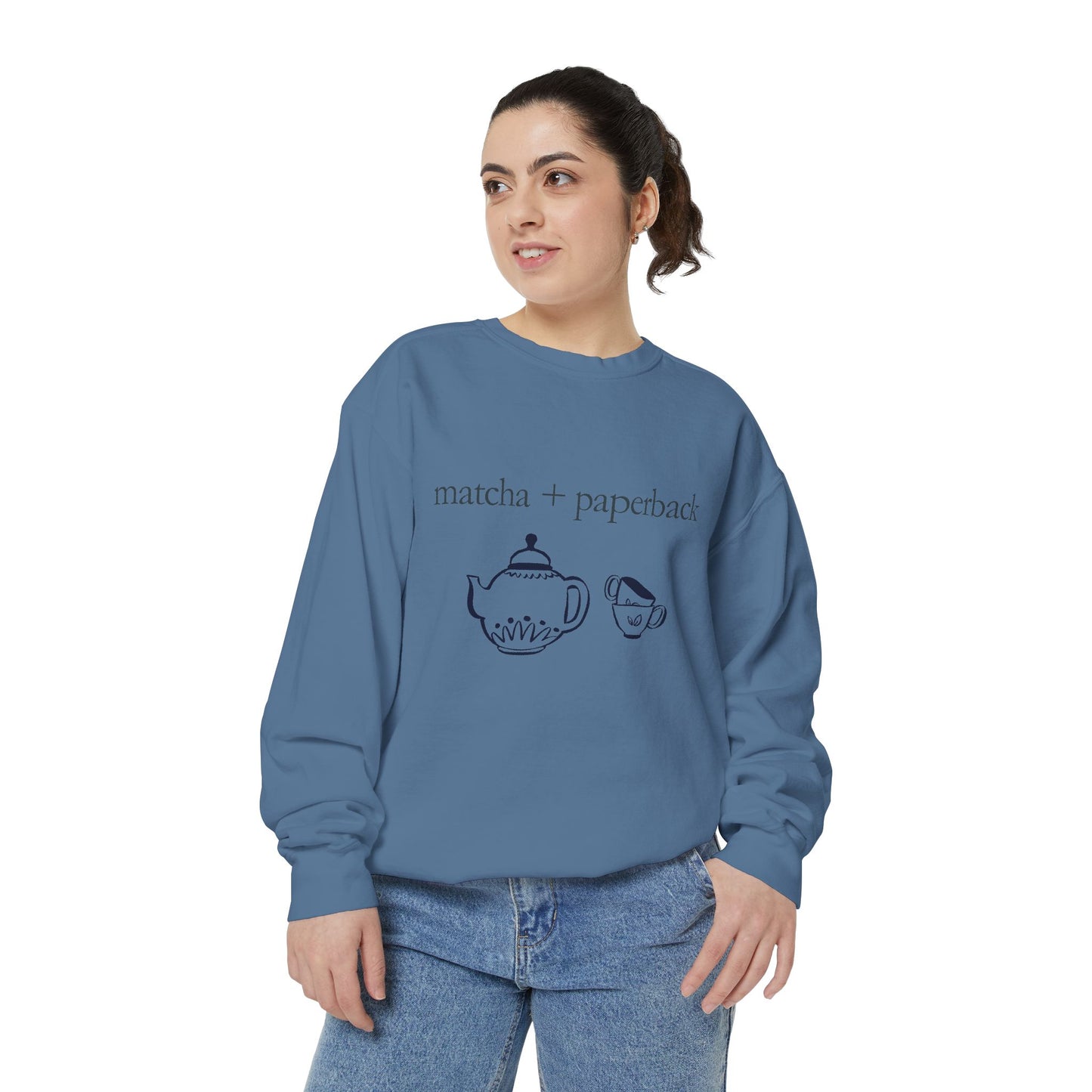 Matcha & Paperback Sweatshirt - Cozy Gift for Book Lovers, Perfect for Fall, Winter, Reading, Tea Enthusiasts, Casual Outfit