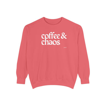 coffee and chaos in white | Unisex Garment-Dyed Sweatshirt