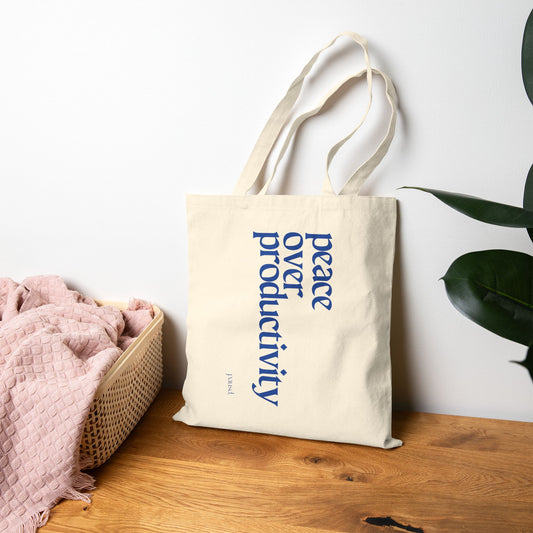 Peace over Productivity -  Soft Hustle Tote Bag, Eco-Friendly Tote, Reusable Grocery Bag, Motivational Canvas Bag, Gift for Her, Everyday Carryall