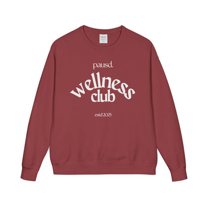 pausd Wellness Club in white Crewneck Sweatshirt | Unisex ComfortWash | Perfect for Self-Care Days, Casual Outfits, Gift for Friends