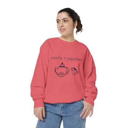 Matcha & Paperback Sweatshirt - Cozy Gift for Book Lovers, Perfect for Fall, Winter, Reading, Tea Enthusiasts, Casual Outfit