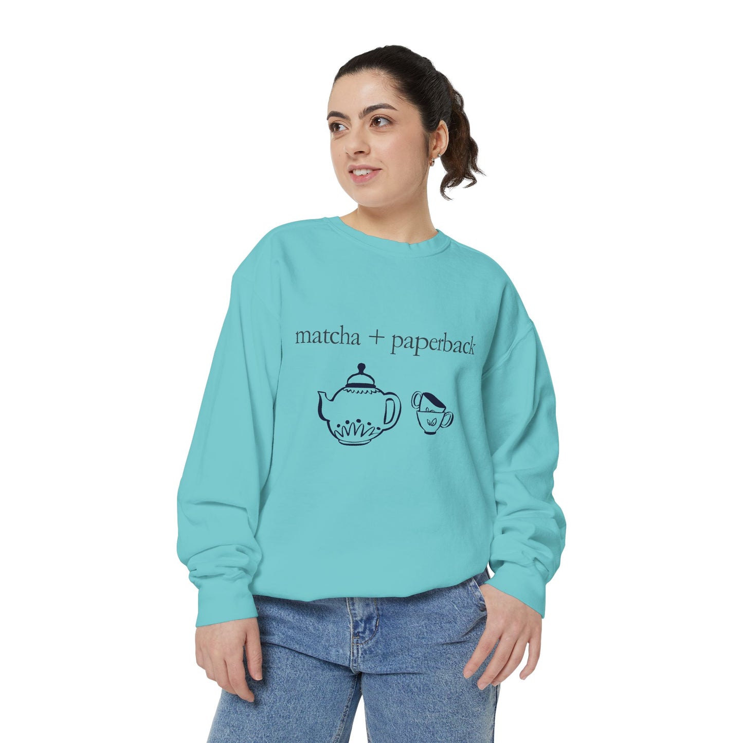 Matcha & Paperback Sweatshirt - Cozy Gift for Book Lovers, Perfect for Fall, Winter, Reading, Tea Enthusiasts, Casual Outfit
