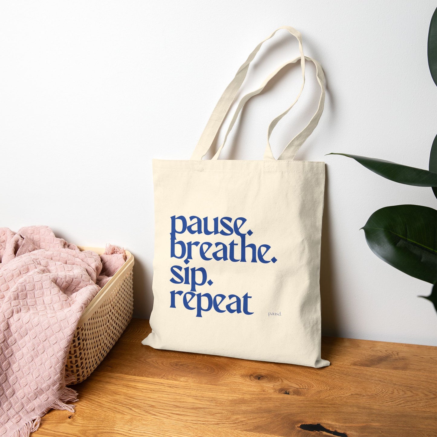 Pause Sip Breathe Repeat Tote Bag, Eco-Friendly Tote, Reusable Grocery Bag, Motivational Canvas Bag, Gift for Her, Everyday Carryall