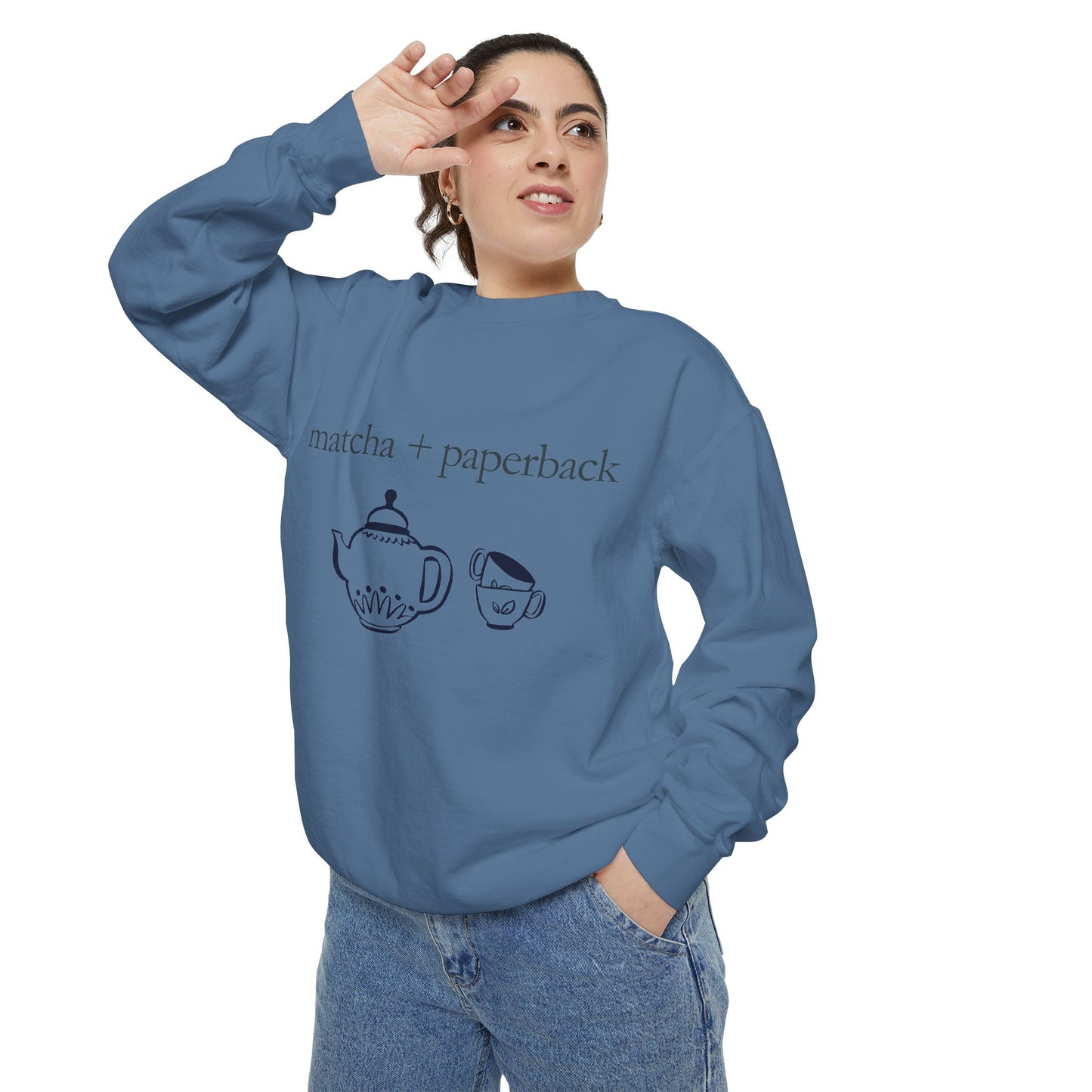 Matcha & Paperback Sweatshirt - Cozy Gift for Book Lovers, Perfect for Fall, Winter, Reading, Tea Enthusiasts, Casual Outfit