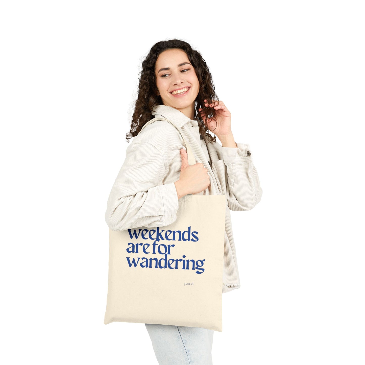 Weekends are for Wandering (Blue) Tote Bag, Eco-Friendly Tote, Reusable Grocery Bag, Motivational Canvas Bag, Gift for Her, Everyday Carryall