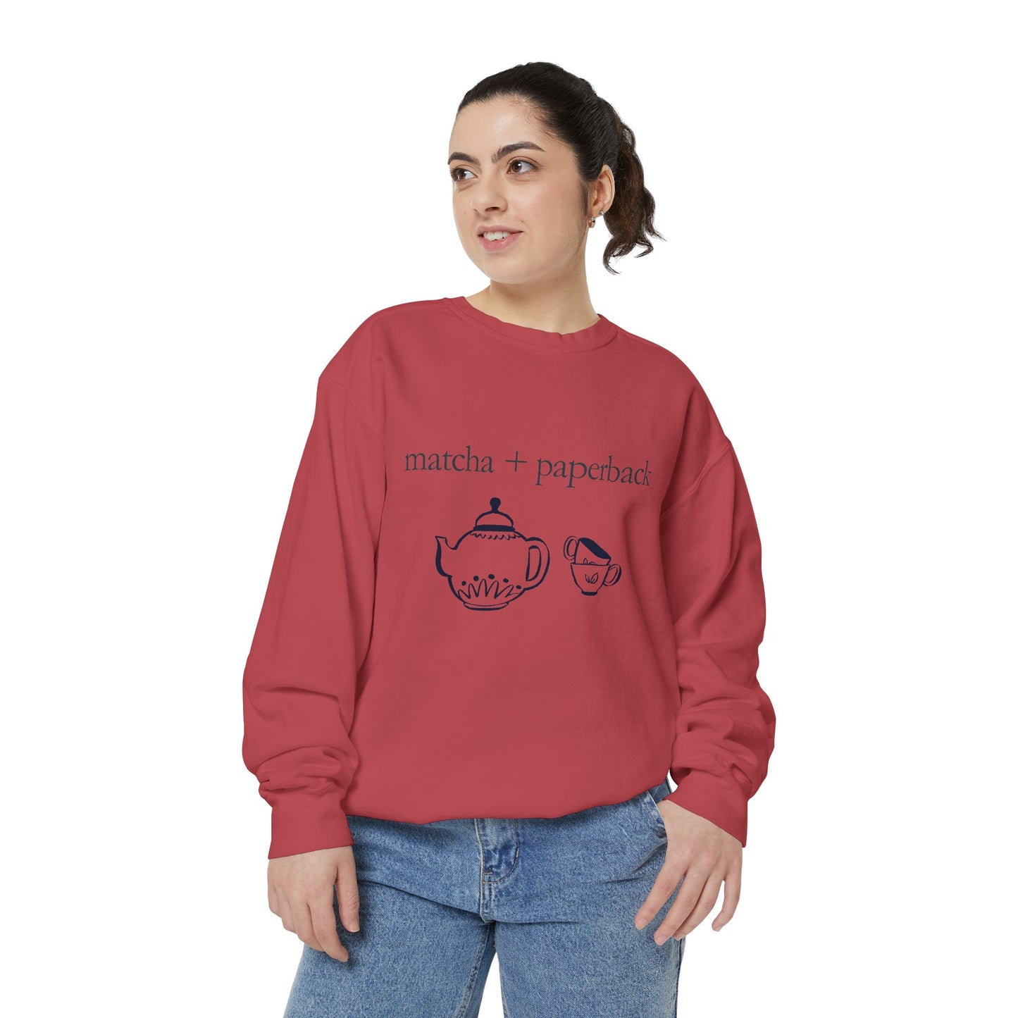 Matcha & Paperback Sweatshirt - Cozy Gift for Book Lovers, Perfect for Fall, Winter, Reading, Tea Enthusiasts, Casual Outfit