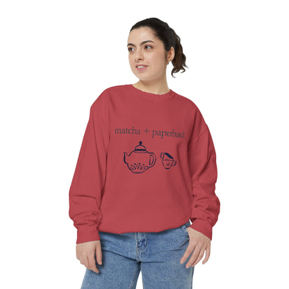 Matcha & Paperback Sweatshirt - Cozy Gift for Book Lovers, Perfect for Fall, Winter, Reading, Tea Enthusiasts, Casual Outfit