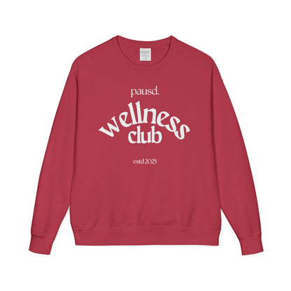 pausd Wellness Club in white Crewneck Sweatshirt | Unisex ComfortWash | Perfect for Self-Care Days, Casual Outfits, Gift for Friends