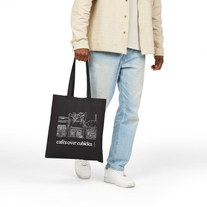 Cafes over Cubicles Tote Bag | Eco-Friendly Cotton Canvas Bag for Shopping, Beach, Travel, Gifts