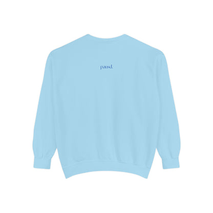 Coffee & Chaos in blue  Unisex Garment-Dyed Sweatshirt, Cozy Casual Wear, Gift for Coffee Lovers, Ideal for Relaxing Days, Perfect for Birthdays