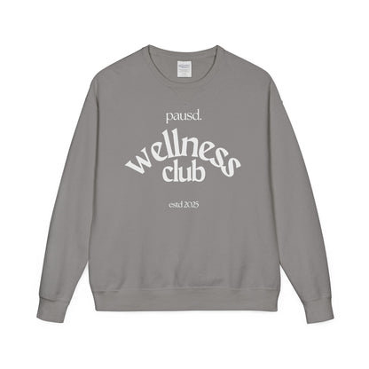 pausd Wellness Club in white Crewneck Sweatshirt | Unisex ComfortWash | Perfect for Self-Care Days, Casual Outfits, Gift for Friends