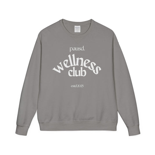 pausd Wellness Club in white Crewneck Sweatshirt | Unisex ComfortWash | Perfect for Self-Care Days, Casual Outfits, Gift for Friends