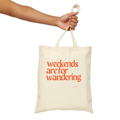 Weekends are for Wandering (Orange) Tote Bag, Eco-Friendly Tote, Reusable Grocery Bag, Motivational Canvas Bag, Gift for Her, Everyday Carryall