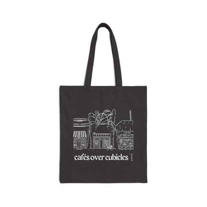 Cafes over Cubicles Tote Bag | Eco-Friendly Cotton Canvas Bag for Shopping, Beach, Travel, Gifts