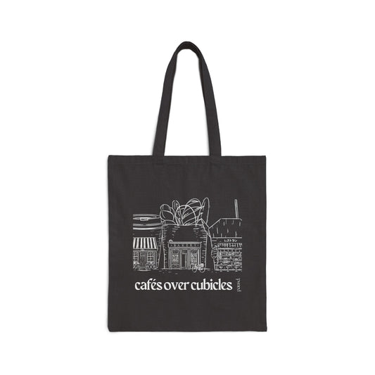 Cafes over Cubicles Tote Bag | Eco-Friendly Cotton Canvas Bag for Shopping, Beach, Travel, Gifts