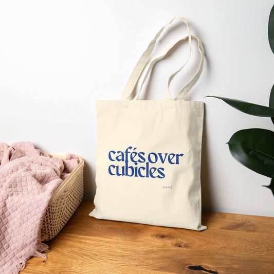 Cafes over Cubicles - Soft Hustle Tote Bag, Eco-Friendly Tote, Reusable Grocery Bag, Motivational Canvas Bag, Gift for Her, Everyday Carryall