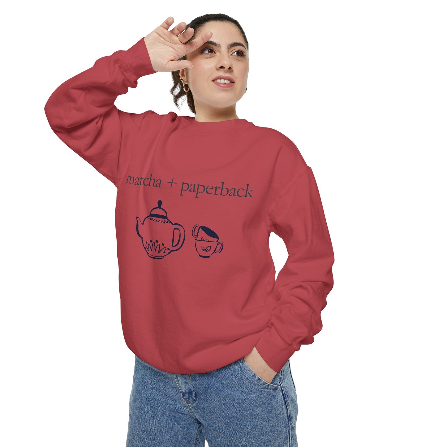 Matcha & Paperback Sweatshirt - Cozy Gift for Book Lovers, Perfect for Fall, Winter, Reading, Tea Enthusiasts, Casual Outfit