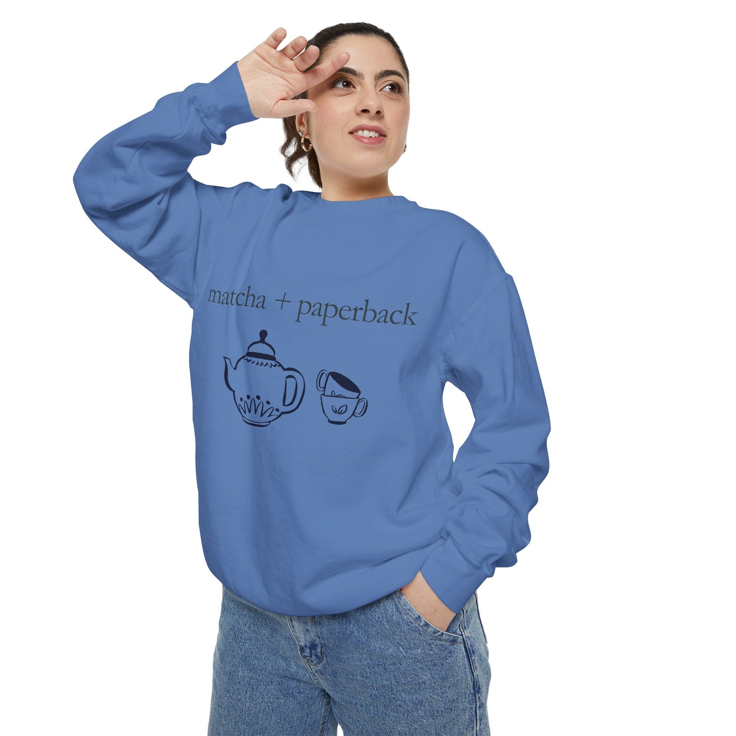 Matcha & Paperback Sweatshirt - Cozy Gift for Book Lovers, Perfect for Fall, Winter, Reading, Tea Enthusiasts, Casual Outfit