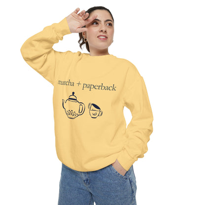 Matcha & Paperback Sweatshirt - Cozy Gift for Book Lovers, Perfect for Fall, Winter, Reading, Tea Enthusiasts, Casual Outfit