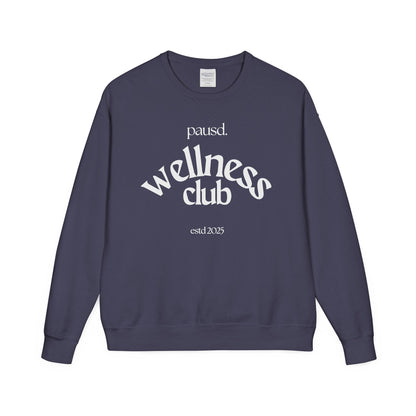 pausd Wellness Club in white Crewneck Sweatshirt | Unisex ComfortWash | Perfect for Self-Care Days, Casual Outfits, Gift for Friends
