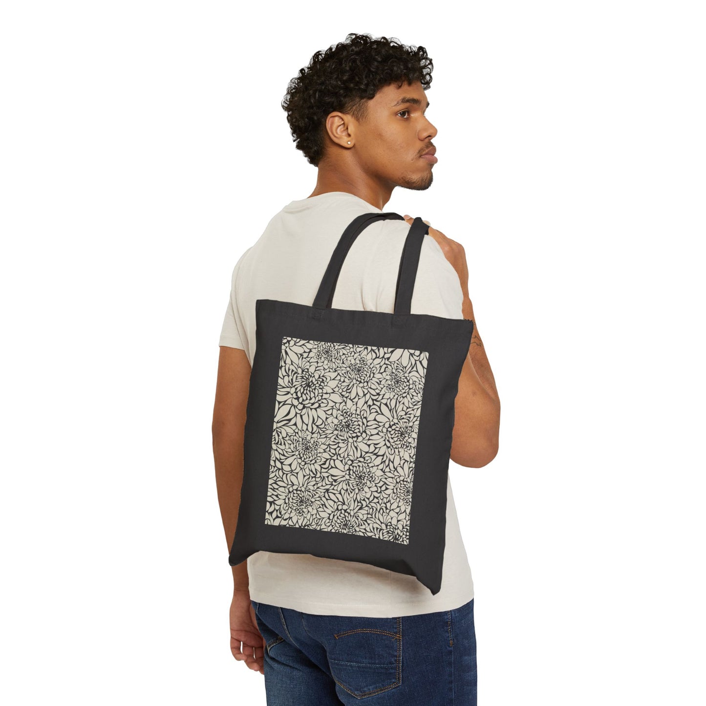 Floral Pattern Cotton Canvas Tote Bag, Eco-Friendly Shopping Bag, Reusable Grocery Tote, Beach Bag, Gift for Her