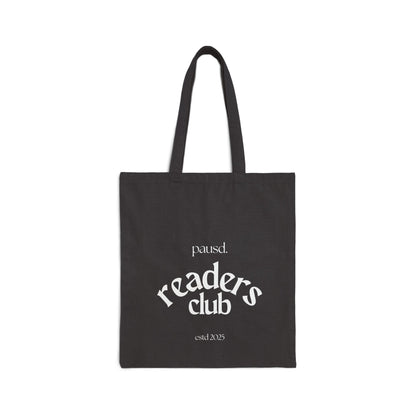 Pausd Reader Club in Black | Cotton Canvas Tote Bag