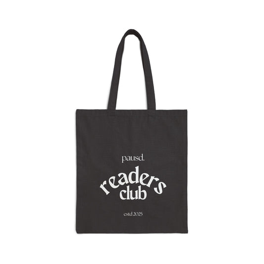 Pausd Reader Club in Black | Cotton Canvas Tote Bag