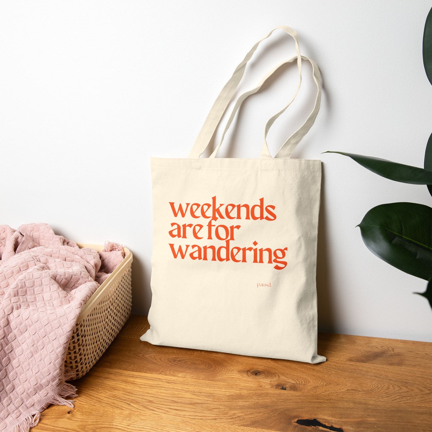 Weekends are for Wandering (Orange) Tote Bag, Eco-Friendly Tote, Reusable Grocery Bag, Motivational Canvas Bag, Gift for Her, Everyday Carryall