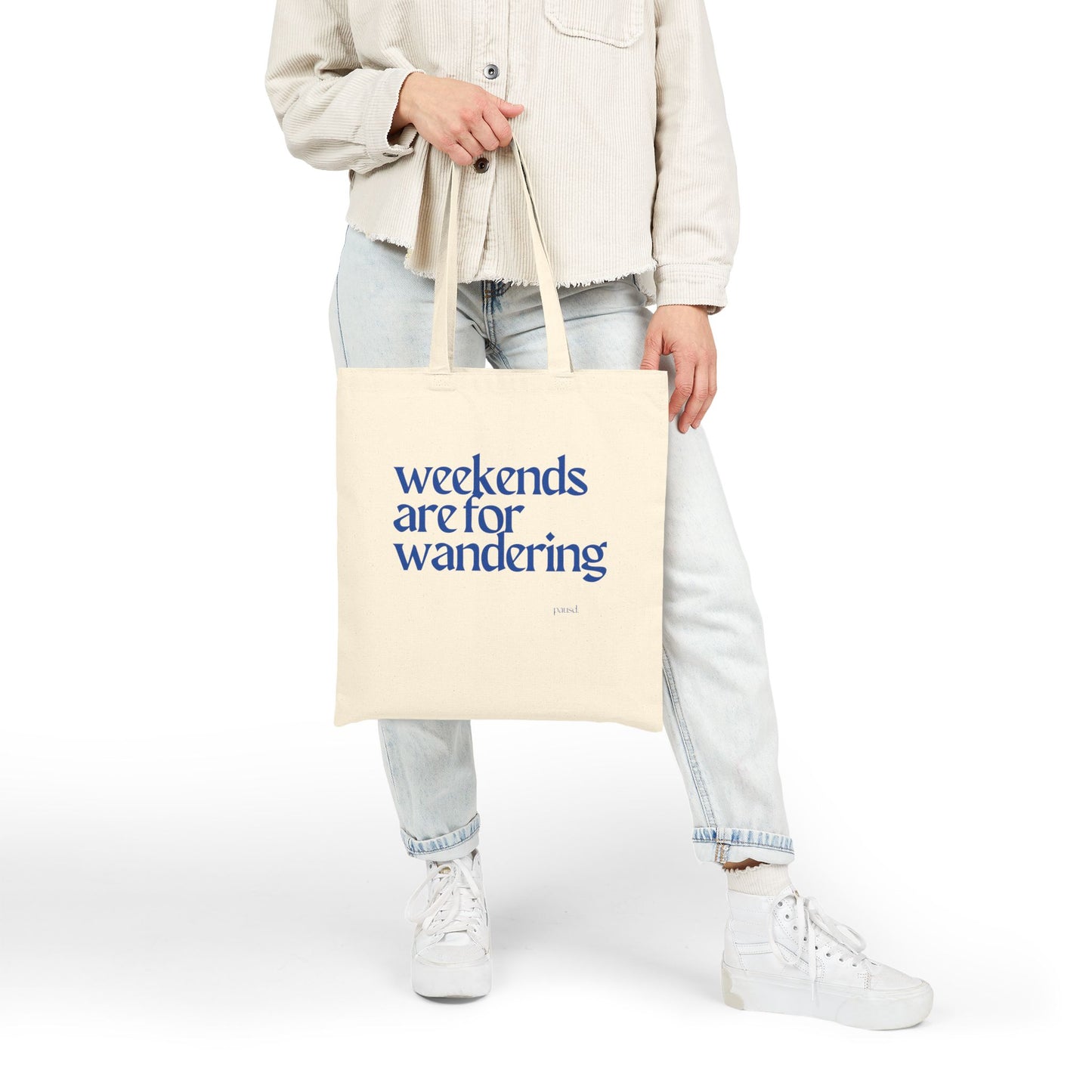 Weekends are for Wandering (Blue) Tote Bag, Eco-Friendly Tote, Reusable Grocery Bag, Motivational Canvas Bag, Gift for Her, Everyday Carryall