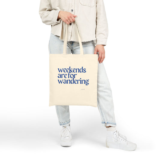 Weekends are for Wandering (Blue) Tote Bag, Eco-Friendly Tote, Reusable Grocery Bag, Motivational Canvas Bag, Gift for Her, Everyday Carryall