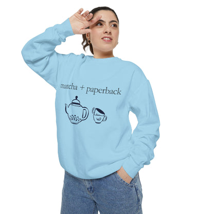 Matcha & Paperback Sweatshirt - Cozy Gift for Book Lovers, Perfect for Fall, Winter, Reading, Tea Enthusiasts, Casual Outfit