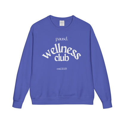 pausd Wellness Club in white Crewneck Sweatshirt | Unisex ComfortWash | Perfect for Self-Care Days, Casual Outfits, Gift for Friends