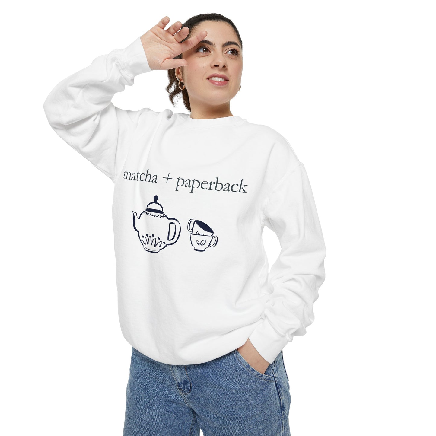 Matcha & Paperback Sweatshirt - Cozy Gift for Book Lovers, Perfect for Fall, Winter, Reading, Tea Enthusiasts, Casual Outfit