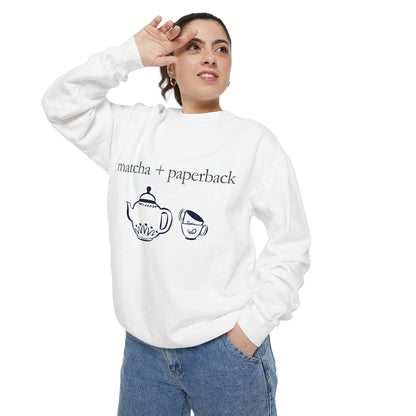 Matcha & Paperback Sweatshirt - Cozy Gift for Book Lovers, Perfect for Fall, Winter, Reading, Tea Enthusiasts, Casual Outfit